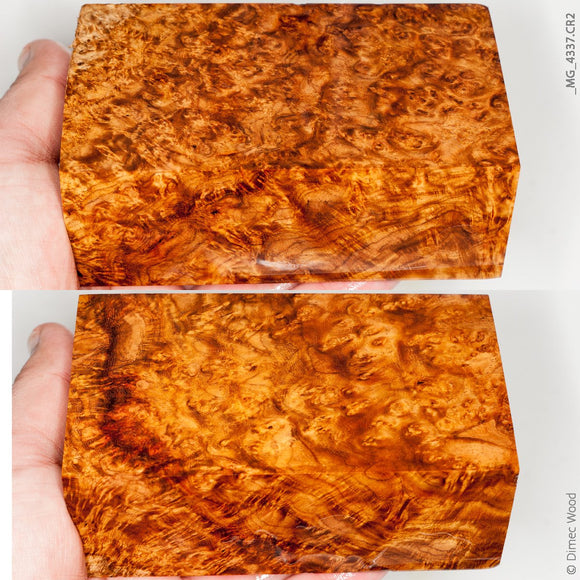 Stabilized wood golden amboyna burl block